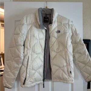 The North Face White and Gray Puffer Jacket Quilted Design